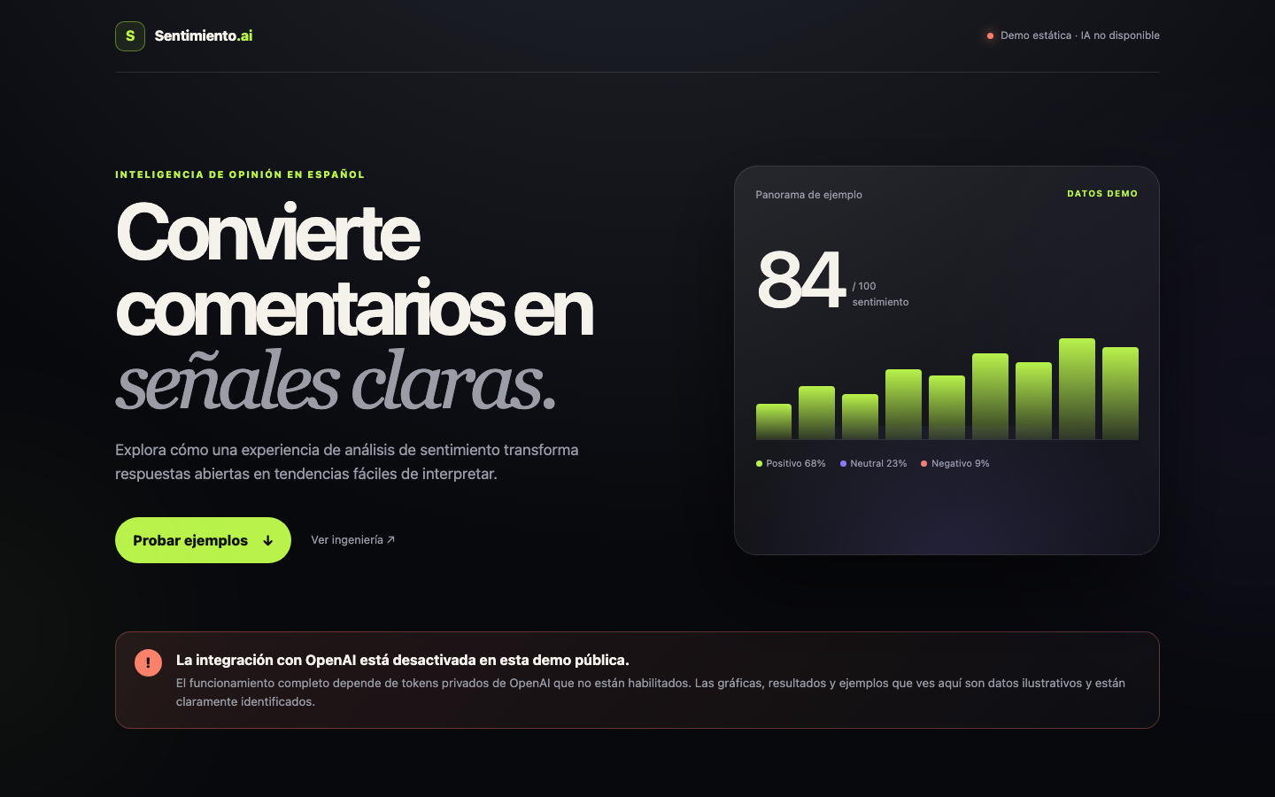 Spanish Sentiment Lab dashboard demo