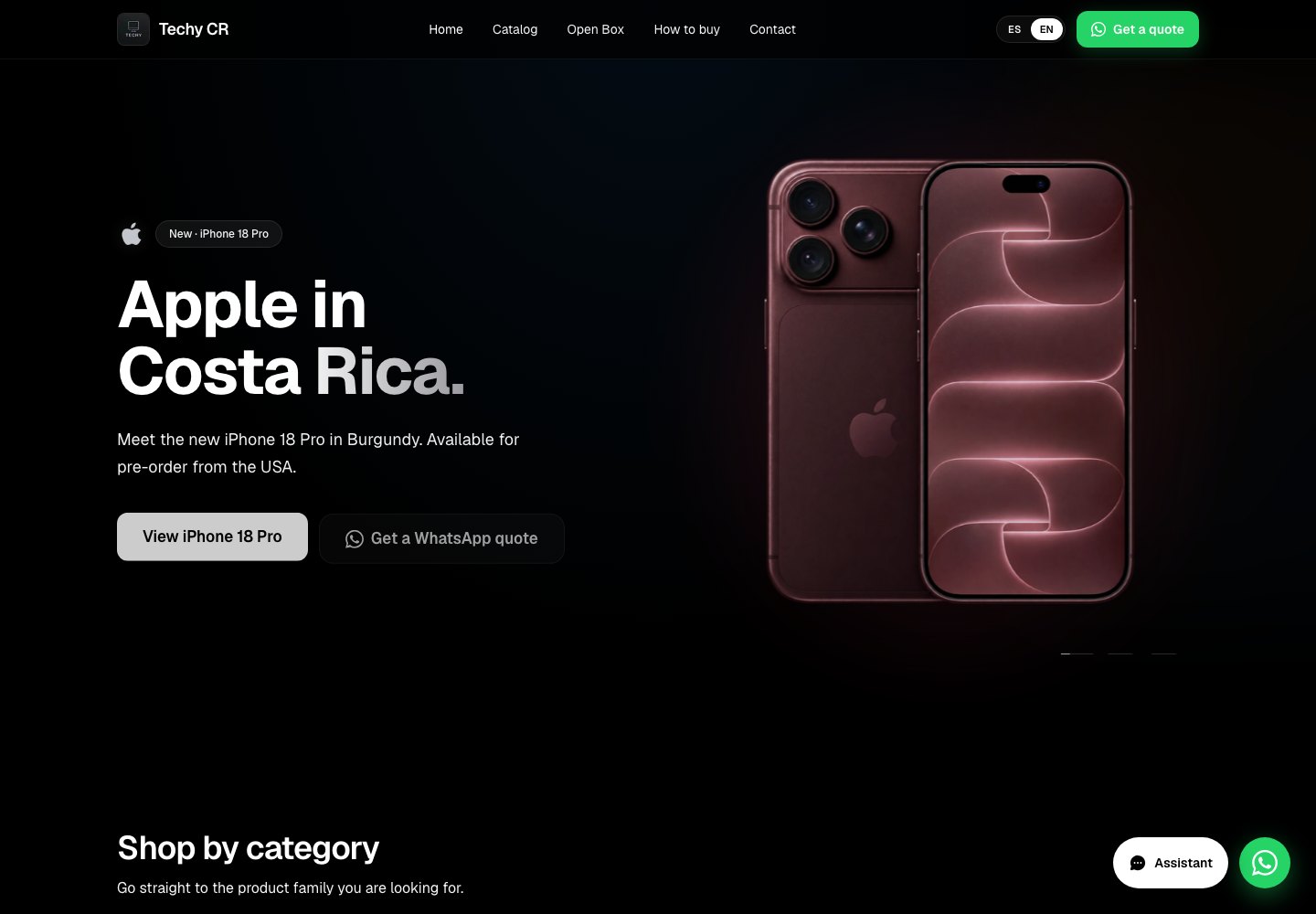 Techy CR storefront homepage in English